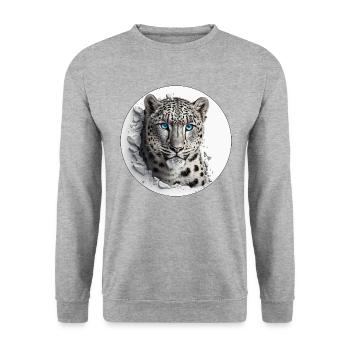 Schneeleoparden sind majestätische Raubtiere - Unisex Pullover - Weißgrau meliert - Vorne - Alina (178cm) & Michal (187cm)