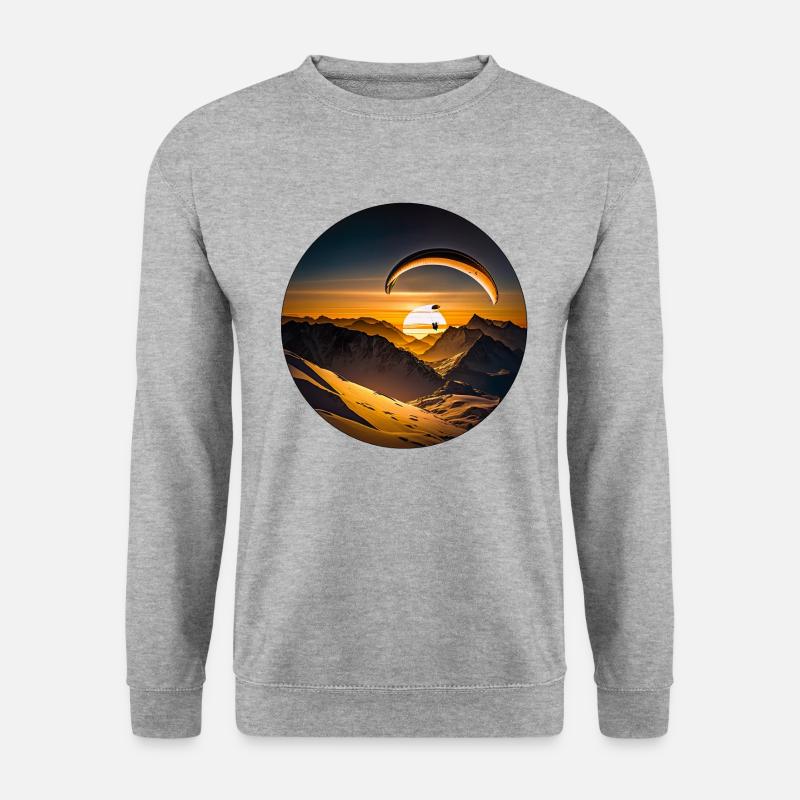 Paragliding in den Bergen der Sonne entgegen - Unisex Pullover - Weißgrau meliert