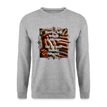 Immer Ruhe bewahren und nicht aufregen - Unisex Pullover - Weißgrau meliert - Vorne - Alina (178cm) & Michal (187cm)