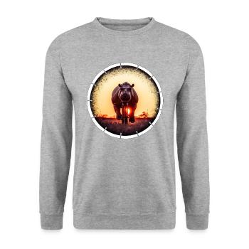 Ein Nilpferd auf dem Fahrrad - Unisex Pullover - Weißgrau meliert - Vorne - Alina (178cm) & Michal (187cm)