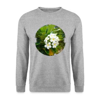 Plumeria est une fleur exotique et parfumée - Sweat-shirt Unisexe - gris chiné - Devant - Alina (178cm) & Michal (187cm)