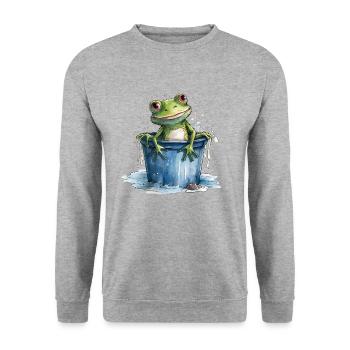Frog washes and cools in the bucket of water - Unisex Sweatshirt - salt & pepper - Front - Alina (178cm) & Michal (187cm)
