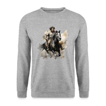 Rodeo-Reiten ist eine gefährliche Sportart - Unisex Pullover - Weißgrau meliert - Vorne - Alina (178cm) & Michal (187cm)