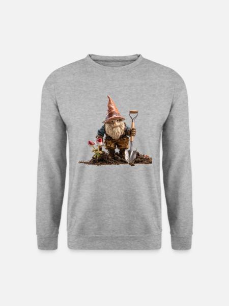 Humor im Garten mit Gartenzwerge - Unisex Pullover - Weißgrau meliert