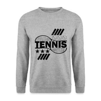 Tennis Schriftzug Tennisschläger Motiv Geschenk - Unisex Pullover - Weißgrau meliert - Vorne - Alina (178cm) & Michal (187cm)