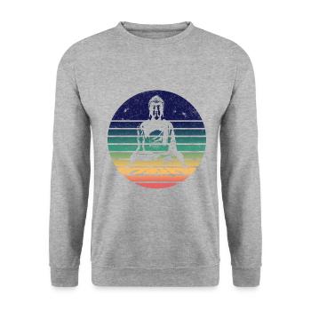 Buddha Yoga Meditation retro vintage Geschenk - Unisex Pullover - Weißgrau meliert - Vorne - Alina (178cm) & Michal (187cm)