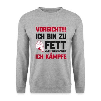 Lustiger Spruch für Dicke ich bin zu fett - Unisex Pullover - Weißgrau meliert - Vorne - Alina (178cm) & Michal (187cm)