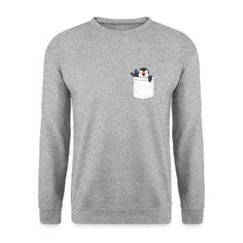 Pinguin Brusttasche - Unisex Pullover - Weißgrau meliert - Vorne - Alina (178cm) & Michal (187cm)