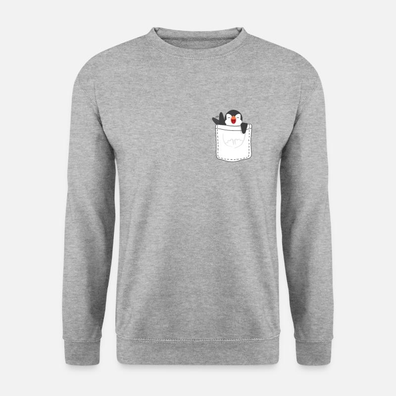 Pinguin Brusttasche - Unisex Pullover - Weißgrau meliert
