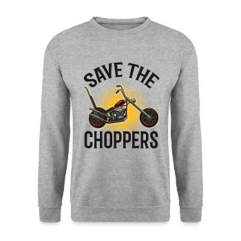 Save the Choppers Geschenk für Motorradfahrer - Unisex Pullover - Weißgrau meliert - Vorne - Alina (178cm) & Michal (187cm)