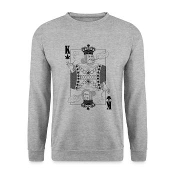 Coole Cannabis Hanf König Spielkarte - Unisex Pullover - Weißgrau meliert - Vorne - Alina (178cm) & Michal (187cm)