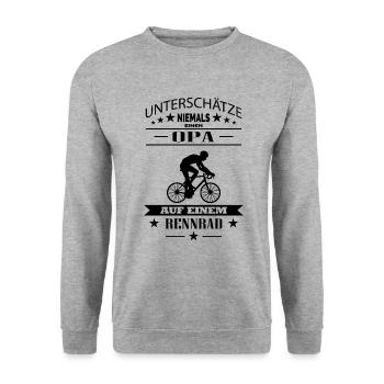 Unterschätze niemals Opa auf einem Rennrad Bike - Unisex Pullover - Weißgrau meliert - Vorne - Alina (178cm) & Michal (187cm)