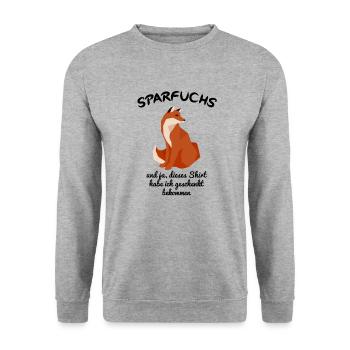 Fuchs Fox - Sparfuchs - Sparen Sparer Spruch - Unisex Pullover - Weißgrau meliert - Vorne - Alina (178cm) & Michal (187cm)
