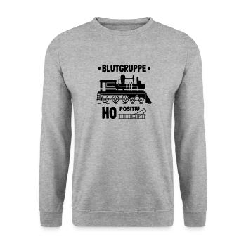 Eisenbahn Zug Modelleisenbahn H0 Blutgruppe Lok - Unisex Pullover - Weißgrau meliert - Vorne - Alina (178cm) & Michal (187cm)