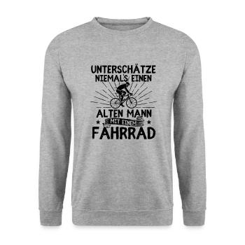 Fahrrad Radfahrer Bike Rentner Alter Mann Spruch - Unisex Pullover - Weißgrau meliert - Vorne - Alina (178cm) & Michal (187cm)
