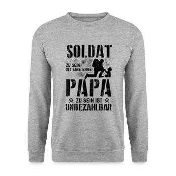 Soldat Papa Sohn - Bundeswehr Ehre Soldaten Vater - Unisex Pullover - Weißgrau meliert - Vorne - Alina (178cm) & Michal (187cm)