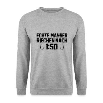 Echte Männer Riechen Nach 1:50 Moped Mopedfahrer - Unisex Pullover - Weißgrau meliert - Vorne - Alina (178cm) & Michal (187cm)