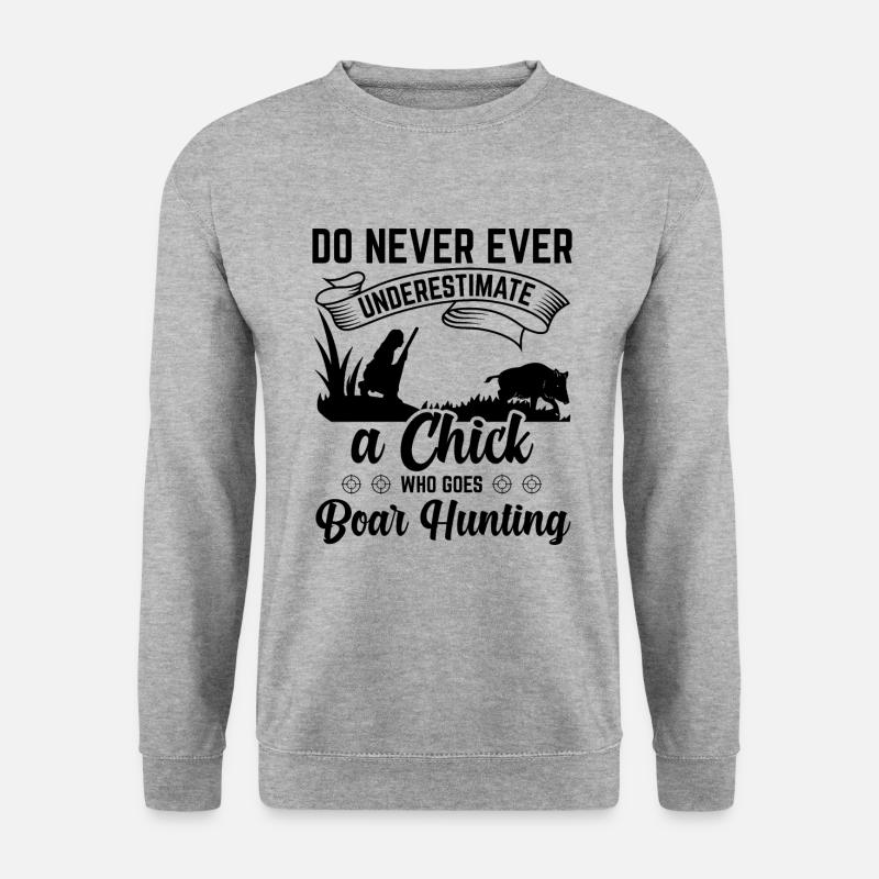Jägerin Wilschweinjagd Wildschwein Keiler Jäger - Unisex Pullover - Weißgrau meliert