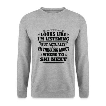 Ski Skieur Skier Penser où skier ensuite - Sweat-shirt Unisexe - gris chiné - Devant - Alina (178cm) & Michal (187cm)