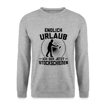 Endlich Urlaub Ich Geh Stockschießen Eisstock - Unisex Pullover - Weißgrau meliert - Vorne - Alina (178cm) & Michal (187cm)