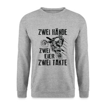 Zweitakt Supermoto Zwei Hände Zwei Eier Zwei Takte - Unisex Pullover - Weißgrau meliert - Vorne - Alina (178cm) & Michal (187cm)