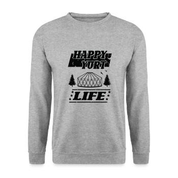 Happy Yurt Life Jurte Zelt - Unisex Pullover - Weißgrau meliert - Vorne - Alina (178cm) & Michal (187cm)