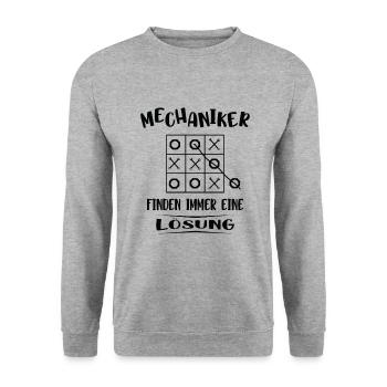 Mechaniker finden immer eine Lösung Kfz Werkstatt - Unisex Pullover - Weißgrau meliert - Vorne - Alina (178cm) & Michal (187cm)