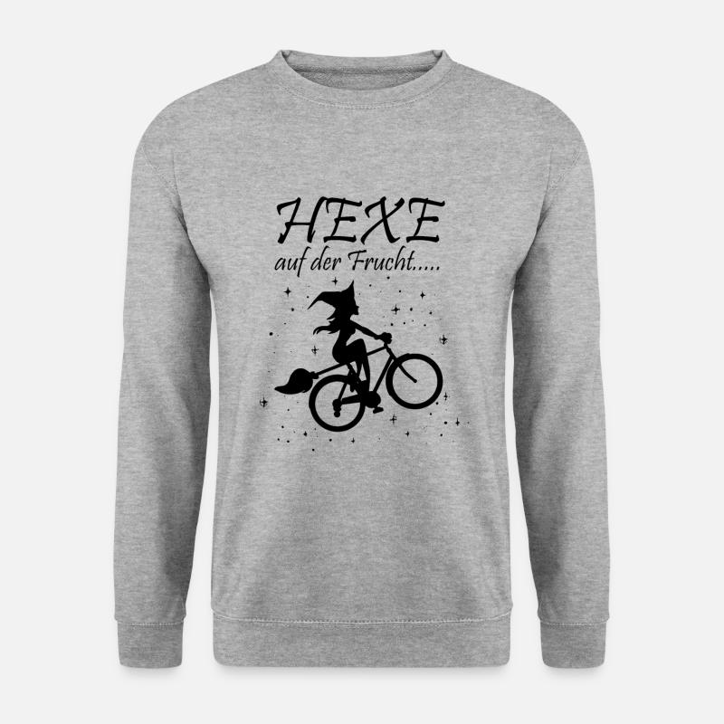 Hexe Auf Der Flucht Radfahrerin Hexen Halloween - Unisex Pullover - Weißgrau meliert
