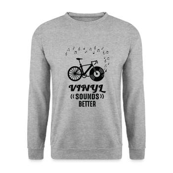 Vinyl Sounds Better Fahrrad mit Schallplatte - Unisex Pullover - Weißgrau meliert - Vorne - Alina (178cm) & Michal (187cm)