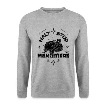 Rasentraktor Rasenmäher Halt Stop Ich Mähditiere - Unisex Pullover - Weißgrau meliert - Vorne - Alina (178cm) & Michal (187cm)