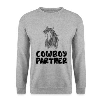 Cowboy Partenaire Western Texas Cowboy Rodeo Horse - Sweat-shirt Unisexe - gris chiné - Devant - Alina (178cm) & Michal (187cm)