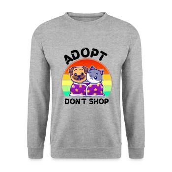 Adoptieren Sie Nicht Einkaufen, Was Sie Nicht - Unisex Pullover - Weißgrau meliert - Vorne - Alina (178cm) & Michal (187cm)