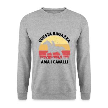 This Girl Loves Horses Reiten Sonnenuntergang - Unisex Pullover - Weißgrau meliert - Vorne - Alina (178cm) & Michal (187cm)