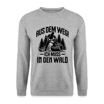 Aus dem Weg ich muss in den Wald Holzfäller Spruch - Unisex Pullover - Weißgrau meliert - Vorne - Alina (178cm) & Michal (187cm)
