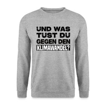 Und Was Tust Du Gegen Den Klimawandel? - Unisex Pullover - Weißgrau meliert - Vorne - Alina (178cm) & Michal (187cm)