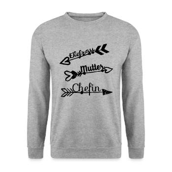 Ehefrau Mutter Chefin - Unisex Pullover - Weißgrau meliert - Vorne - Alina (178cm) & Michal (187cm)