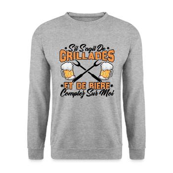 Cadeau Homme Drôle Barbecue Et Bière - Sweat-shirt Unisexe - gris chiné - Devant - Alina (178cm) & Michal (187cm)