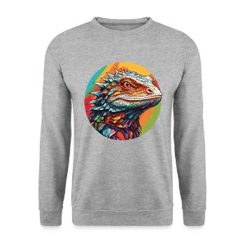Lézard coloré Portrait Iguanes varan lézards - Sweat-shirt Unisexe - gris chiné - Devant - Alina (178cm) & Michal (187cm)