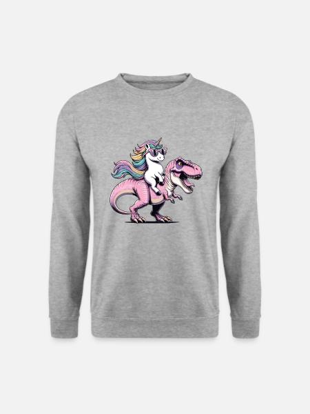 Einhorn Dinosaurier Fantasy Kreatur Geschenk - Unisex Pullover - Weißgrau meliert