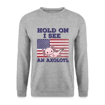 Axolotl American Flag Funny Original Gift - Unisex Sweatshirt - salt & pepper - Front - Alina (178cm) & Michal (187cm)