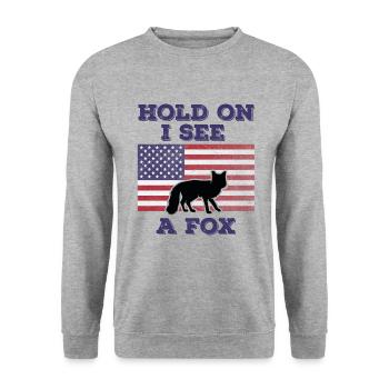 Fox American Flag Funny Original Gift - Unisex Sweatshirt - salt & pepper - Front - Alina (178cm) & Michal (187cm)