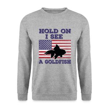 Goldfisch Amerikanische Flagge Original Geschenk - Unisex Pullover - Weißgrau meliert - Vorne - Alina (178cm) & Michal (187cm)