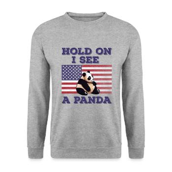 Panda American Flag Funny Original Gift - Unisex Sweatshirt - salt & pepper - Front - Alina (178cm) & Michal (187cm)