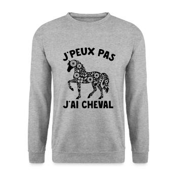 J'Peux Pas J'ai Cheval Humour Fille Équitation - Sweat-shirt Unisexe - gris chiné - Devant - Alina (178cm) & Michal (187cm)