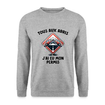 Permis De Conduire Idée Cadeau Humour Auto-École - Sweat-shirt Unisexe - gris chiné - Devant - Alina (178cm) & Michal (187cm)