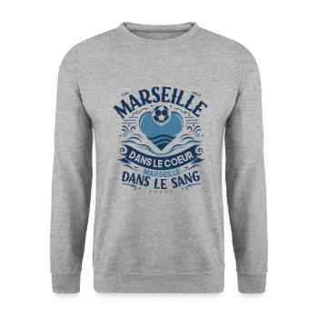 Cadeau Marseillais Humour Cœur Marseille Foot - Sweat-shirt Unisexe - gris chiné - Devant - Alina (178cm) & Michal (187cm)