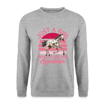 Nur ein Mädchen, das ihren Appaloosa-Reiter liebt - Unisex Pullover - Weißgrau meliert - Vorne - Alina (178cm) & Michal (187cm)