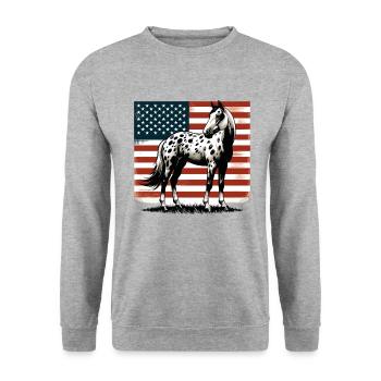 Vintage Appaloosa Pferdeliebhaber Amerikanische USA-Flagge - Unisex Pullover - Weißgrau meliert - Vorne - Alina (178cm) & Michal (187cm)