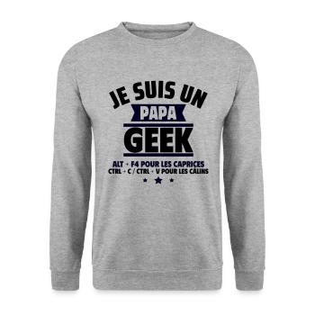 Papa geek : ALT + F4 , cadeau fête des pères - Sweat-shirt Unisexe - gris chiné - Devant - Alina (178cm) & Michal (187cm)