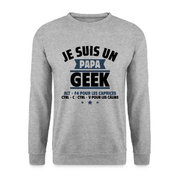 Papa geek cadeau fête des pères,Geek,Gameur,Gaming - Sweat-shirt Unisexe - gris chiné - Devant - Alina (178cm) & Michal (187cm)